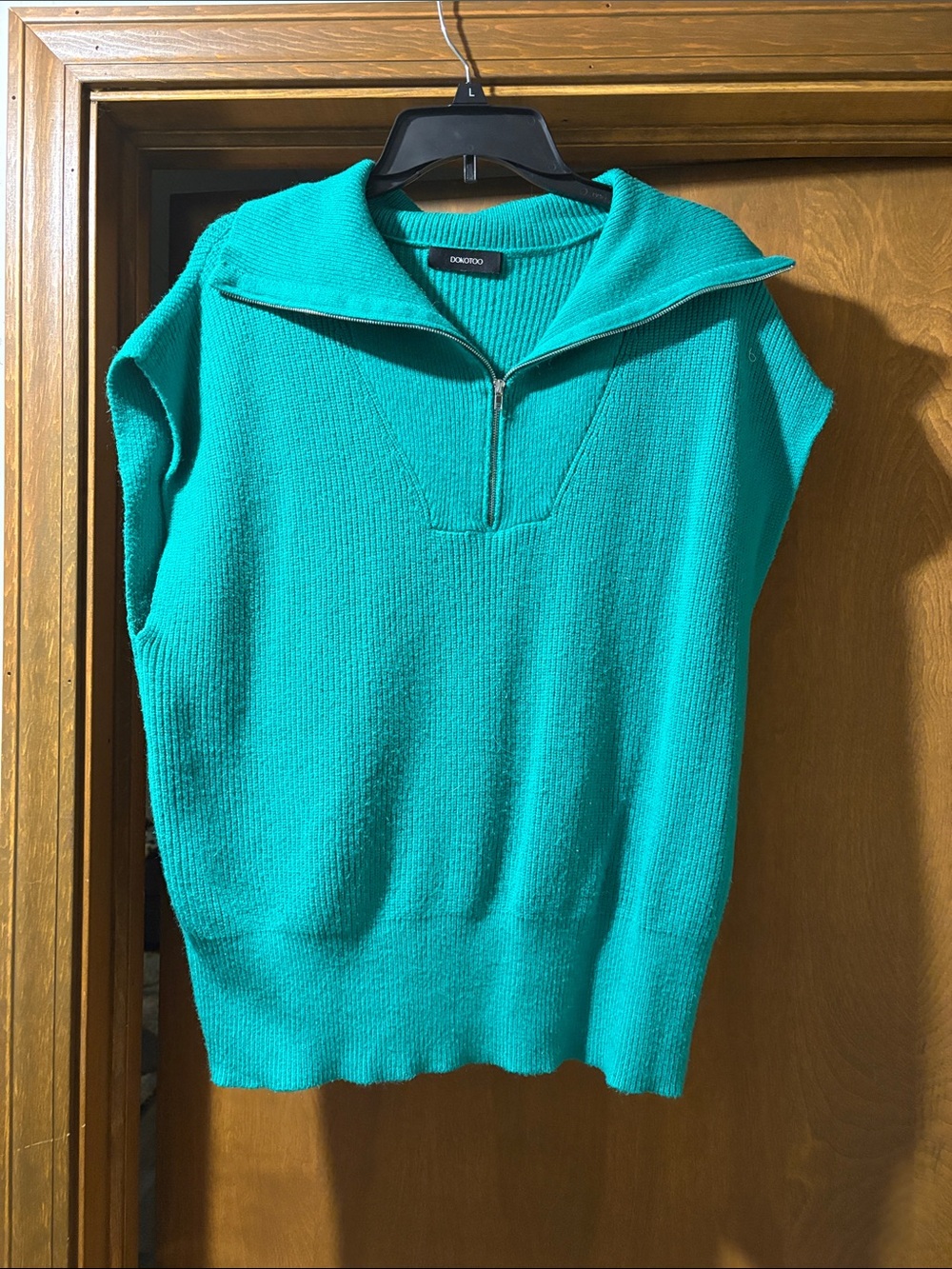 DKNY Teal Sleeveless Half-Zip Knit Top